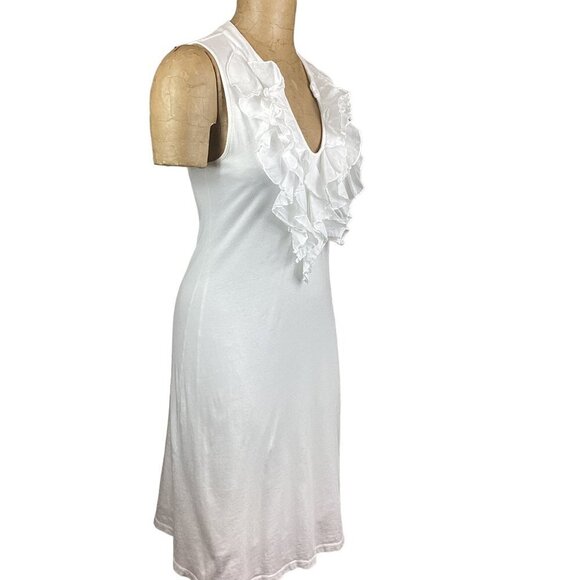 Velvet by Graham & Spencer White Sleeveless Cotton Dress Ruffle Neck Sz M 244F - Picture 3 of 8